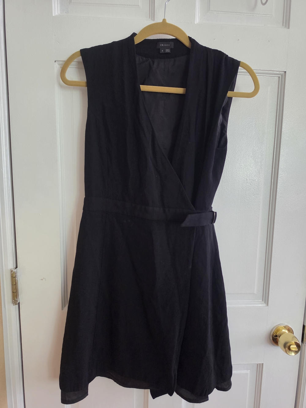 Theory Black Sleeveless Wrap-Style Mini Dress